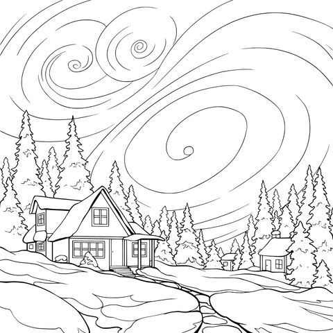 冬夜梦幻雪景中的小屋