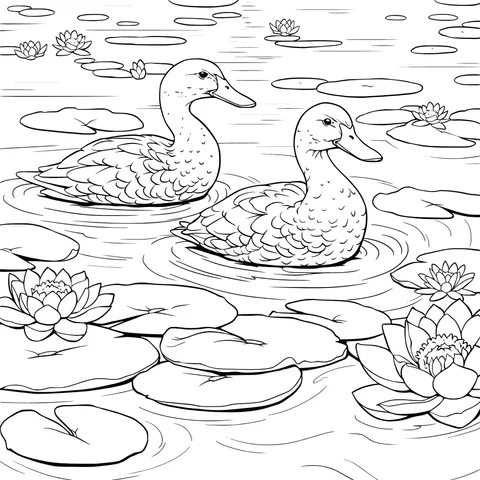 Mandarin Ducks in the Pond