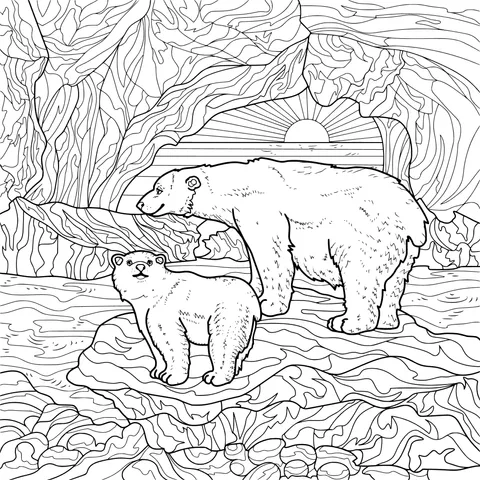 Mother - cub polar bears in the Arctic