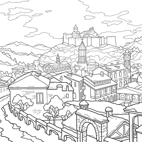 Snow - covered Town and Castle in Winter