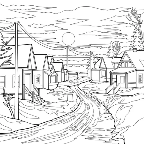 Village at Dusk in Winter