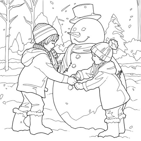 孩子们堆雪人