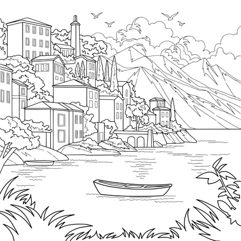 Scenery of Lakeside Town