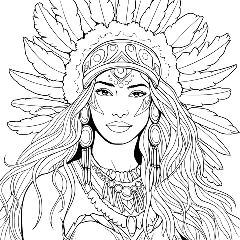 Native American Woman with Feathered Headdress