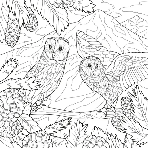 Two Owls in the Mountain Forest