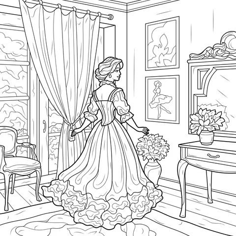 A lady in a gorgeous long - dress in the room
