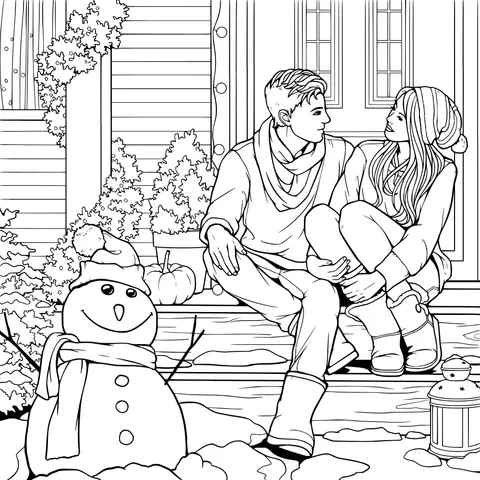 Couple on the steps in winter
