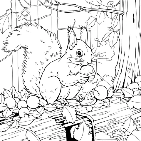 Squirrel and Fruits in Autumn