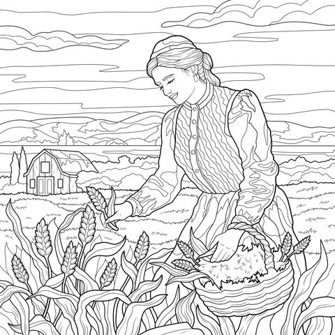 Harvest Scene in the Countryside Coloring Page