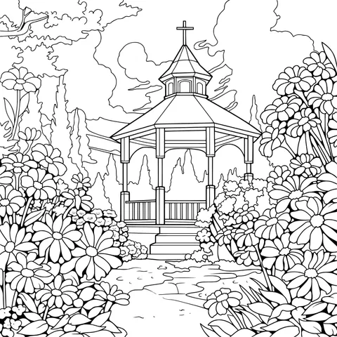 Gazebo Surrounded by Flowers