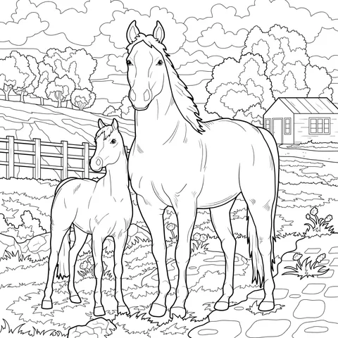 Mother - foal pair in the countryside
