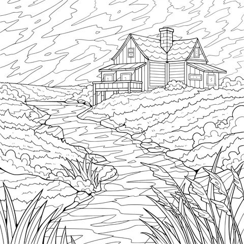 Wooden House by the Stream