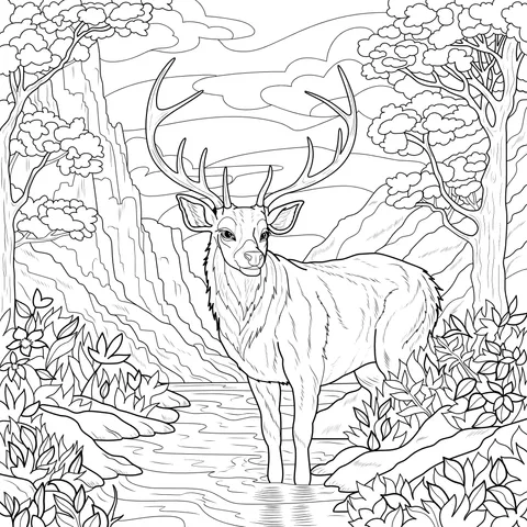 Stag by the Mountain Stream