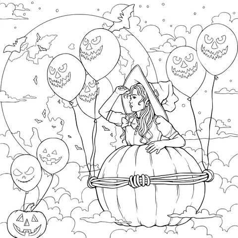 A Witch Flying on a Pumpkin