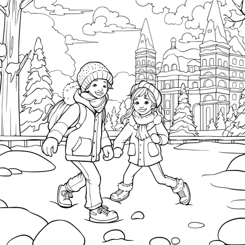Children walking in winter