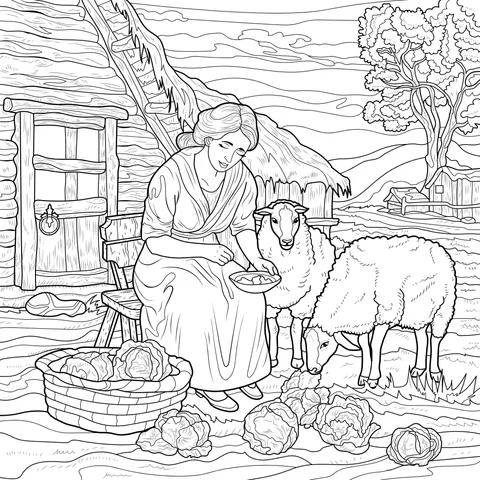 A farmer - woman feeding sheep