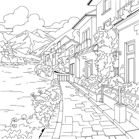 Flower - laden Street by the River