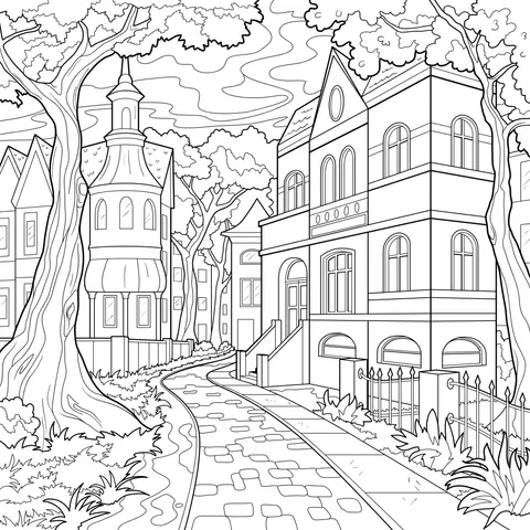 Colorful Houses by a Quiet Street