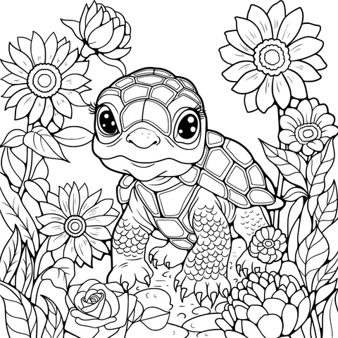 Little Turtle in the Flower Bed