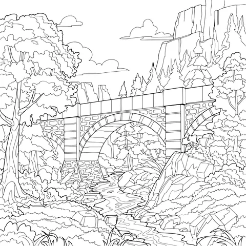 Mountain Forest Stone Bridge at Dusk