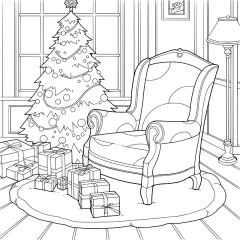 Armchair beside a beautifully - decorated Christmas tree