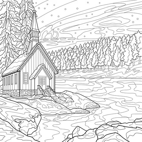Red House by the Lake under the Northern Lights