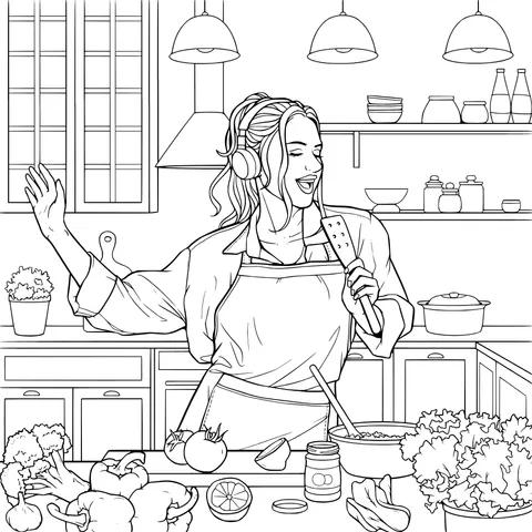Lady Singing in the Kitchen