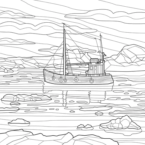 Red Ship in the Icy Sea