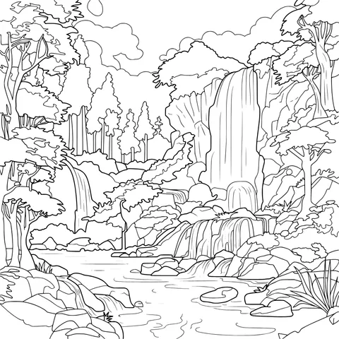 Fantastic Forest Waterfall Landscape