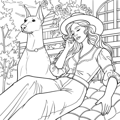女子与犬的悠闲时光