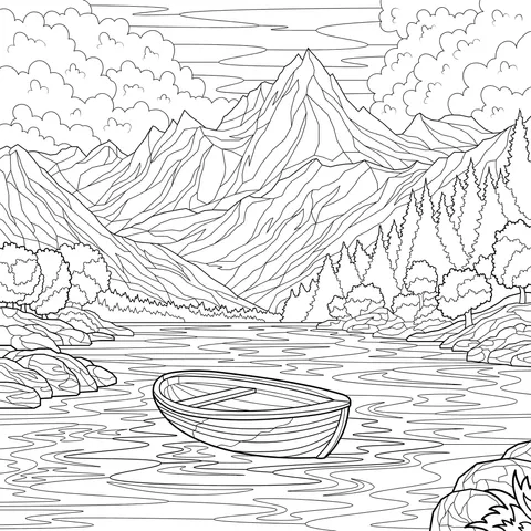 A Small Boat by the Mountain Lake