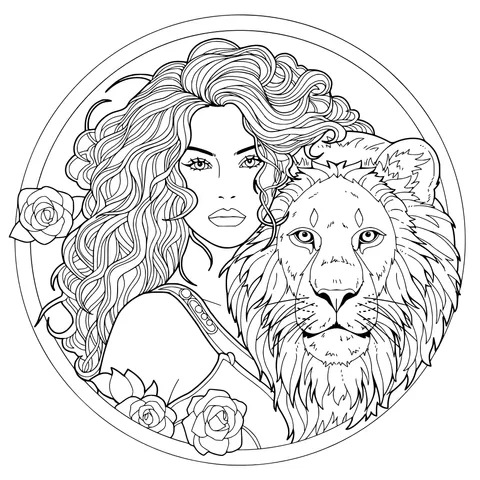 Woman Accompanied by a Lion