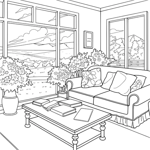 Cozy living room with a beautiful view outside the window