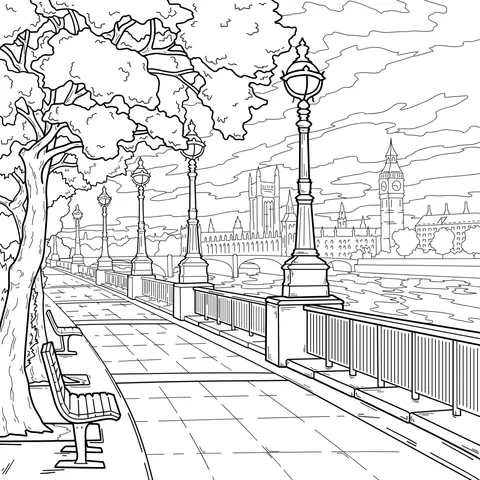 Twilight scene by the river in London