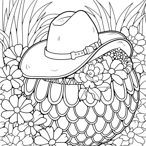 Straw Hat and Flower Basket in the Flower Bed