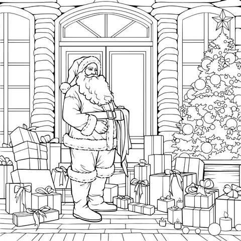 Santa Claus with gifts and a Christmas tree