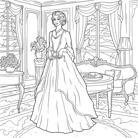 A lady in a gorgeous long - dress in an elegant room