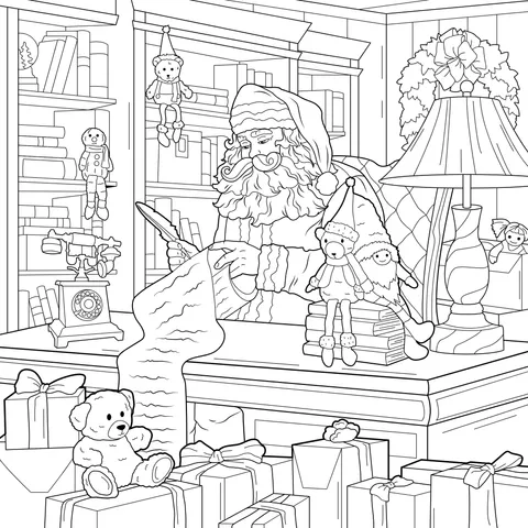 Santa Claus checking the list in the study
