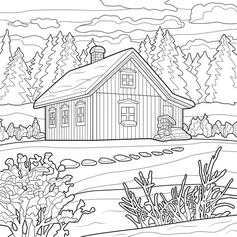 A Blue Cottage in the Winter Forest