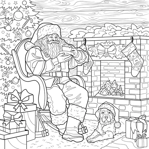 Santa Claus drinking tea leisurely