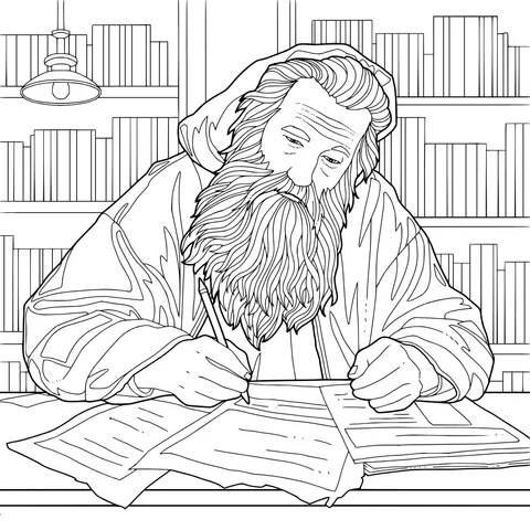 Old man writing at a desk