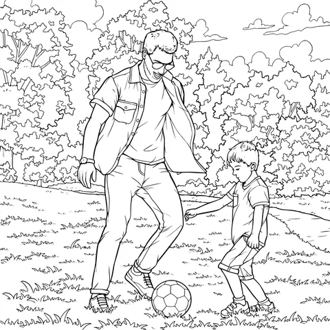 Father and son playing football in the park