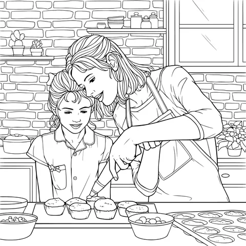 Mother and daughter decorating cupcakes together
