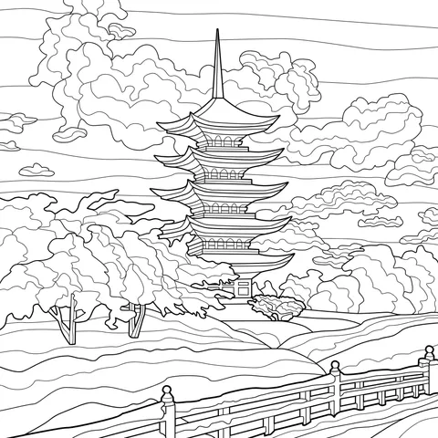 Pagoda Surrounded by Cherry Blossoms