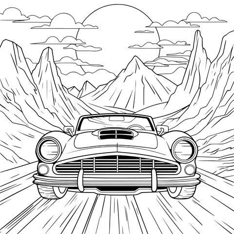 Self - driving on a mountain road under the setting sun