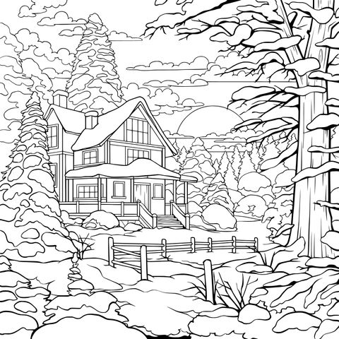 冬日黄昏中的林间小屋