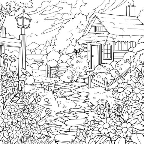 繁花环绕的小屋