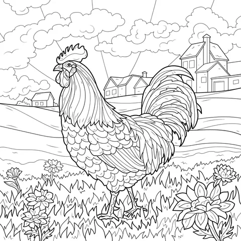 Colorful Rooster in the Countryside