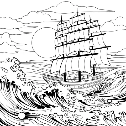 Sailing ship under the setting - sun