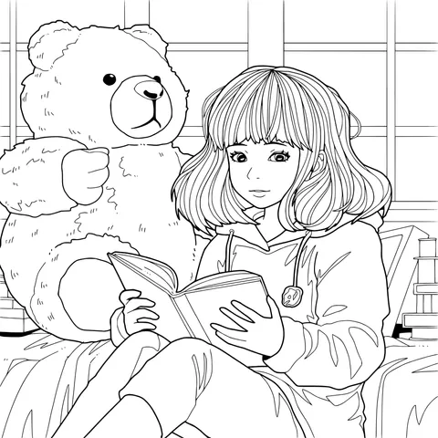 A Girl's Reading Time with a Teddy Bear